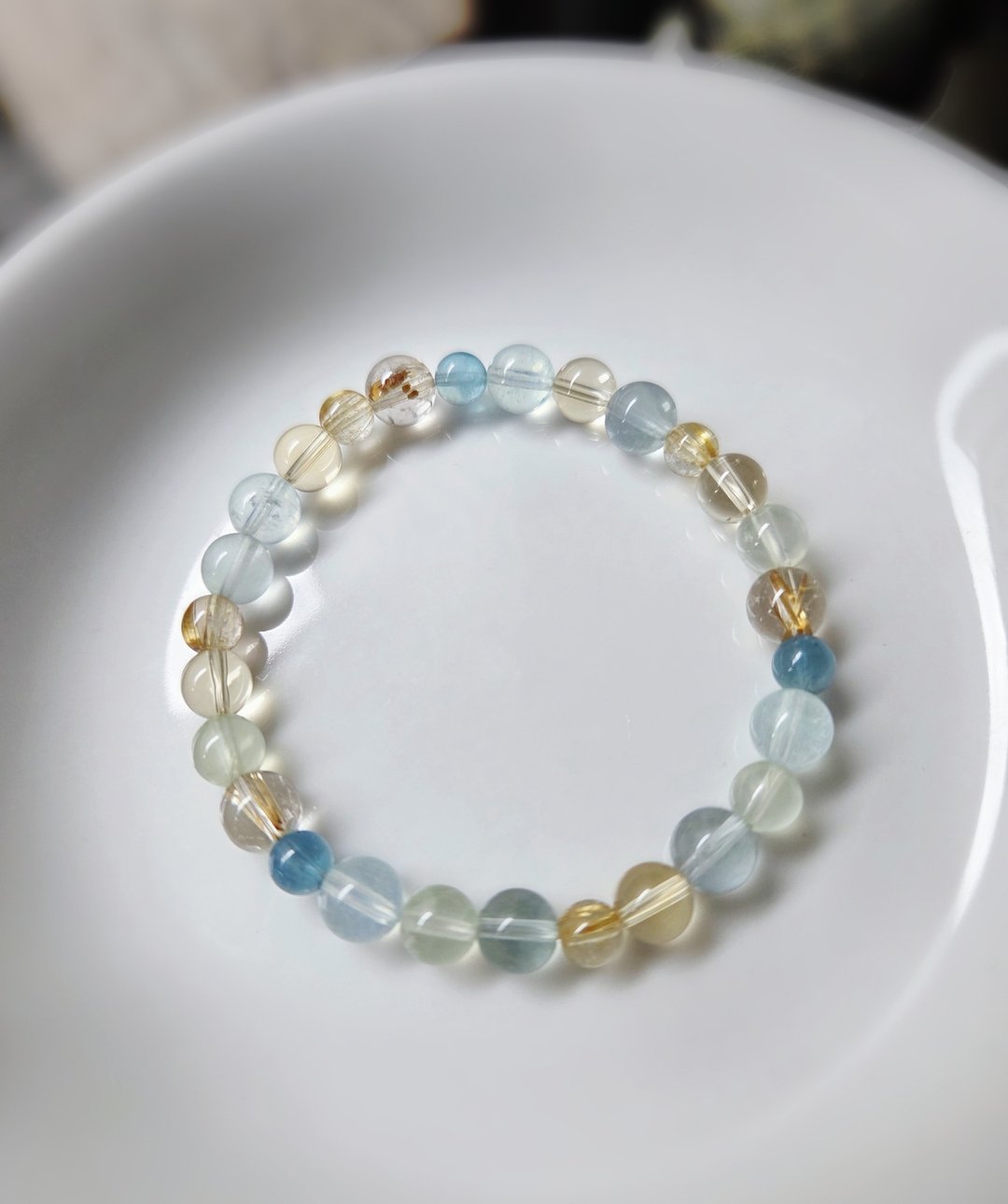 海蓝宝 黄水晶 钛晶 葡萄石 淡蓝萤石 水晶手链 - 手链/手环 - 宝石 多色