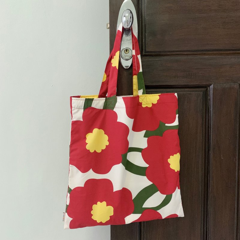 BIRUCHU COTTON TOTE BAG - 红色 Hana 花红色帆布包 托特包 - 手提包/手提袋 - 棉．麻 红色