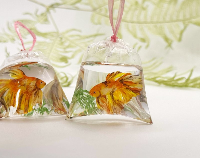 半月斗鱼 迷你捞鱼袋 疗愈小物 - 摆饰 - 其他材质 橘色