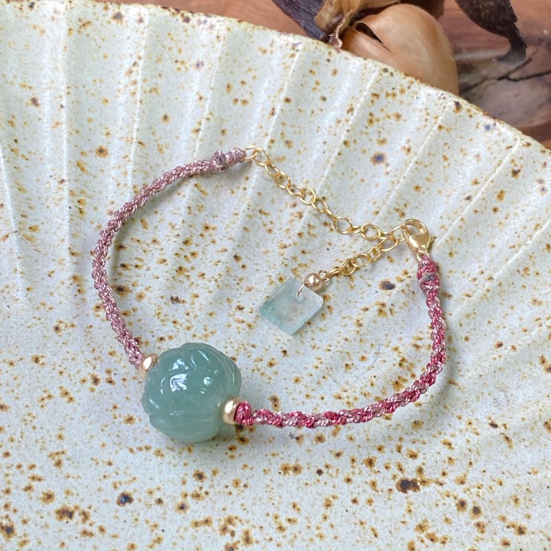 拈翠-缅甸天然A货翡翠-冰油青水润莲花蜡线编织手链 - 手链/手环 - 玉石 绿色