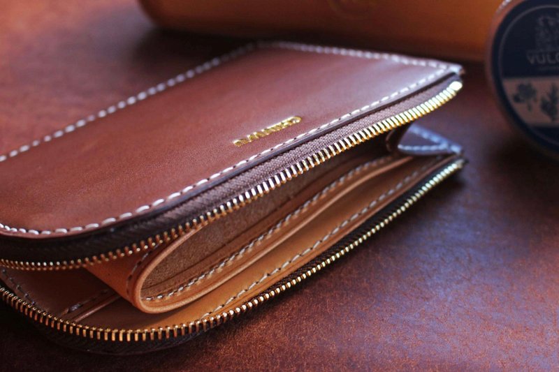 【LW01 L型拉链短夹 零钱包】意大利植物鞣牛皮 多色可选 可压印 - 皮夹/钱包 - 真皮 黑色