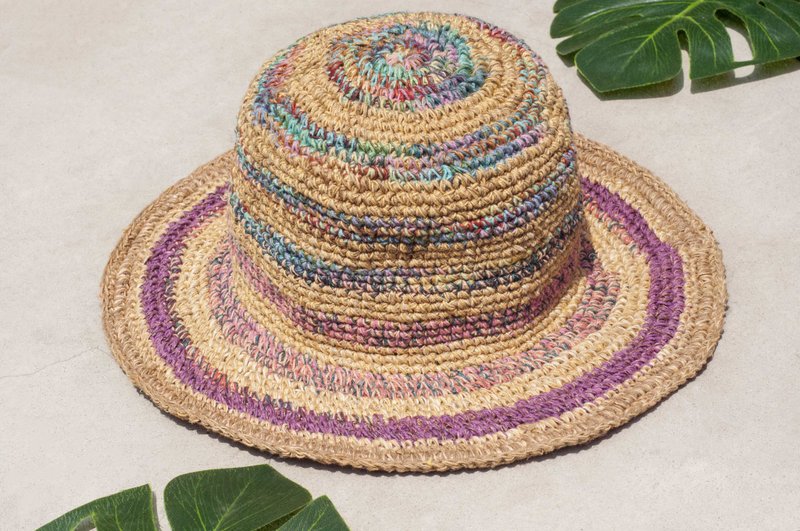手工编织棉麻帽 编织帽 渔夫帽 遮阳帽 草帽-法式渐层糖果马卡龙 - 帽子 - 棉．麻 多色
