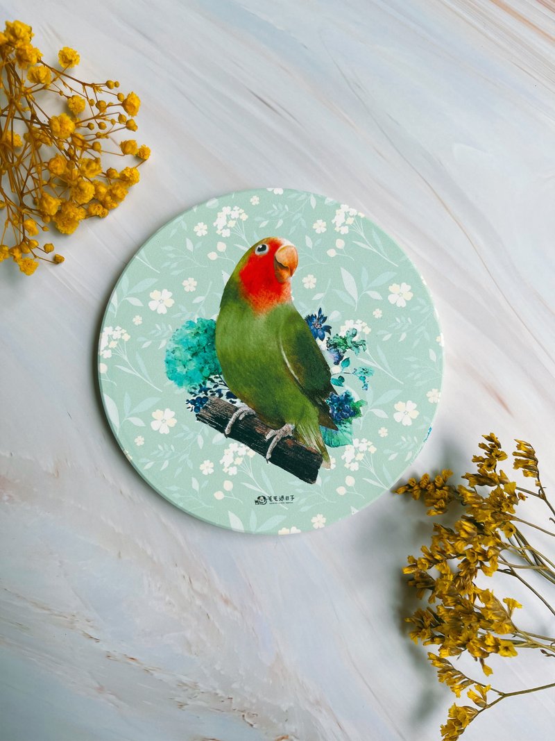 雀跃小鹦-吸水杯垫/硅藻土杯垫/硅藻土 - 杯垫 - 其他材质 绿色