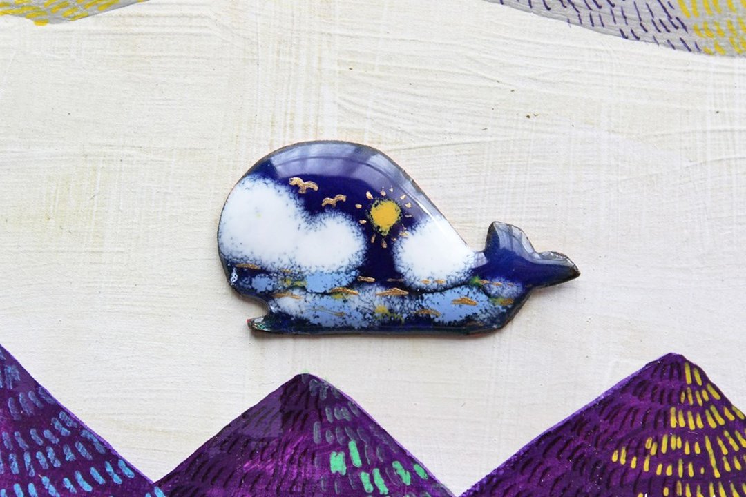 enamel brooch ”the sky and the sea and whale” - 胸针 - 其他材质 蓝色