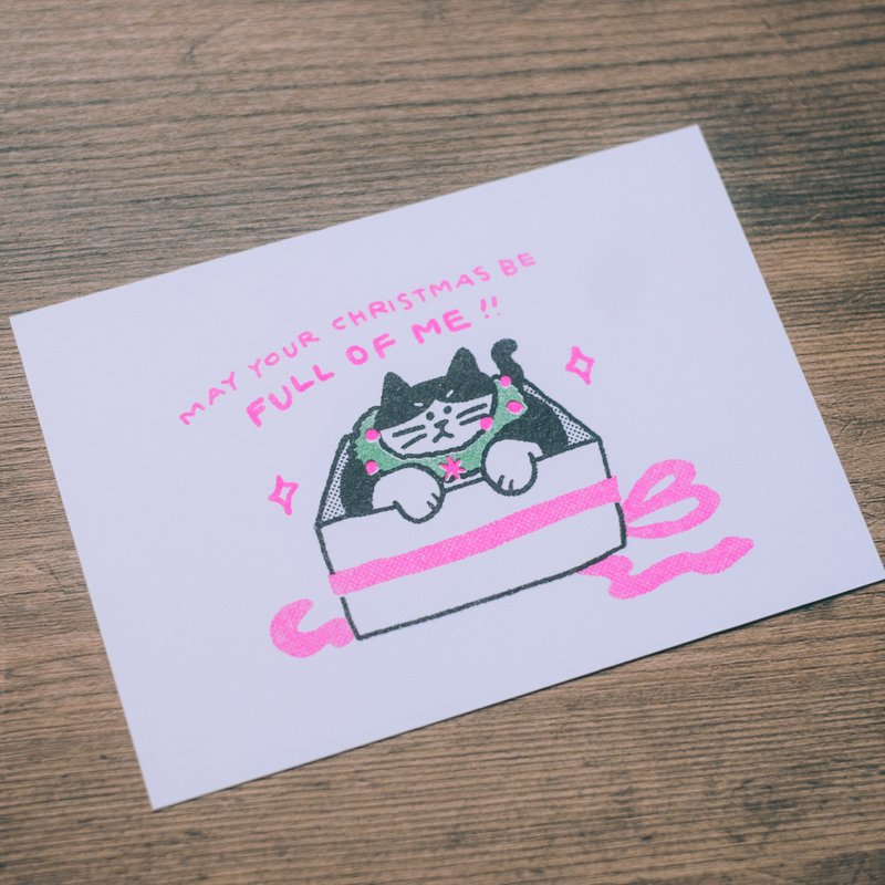 【圣诞前不一定能到货】插画手写卡片 圣诞节-满满的喵 - 卡片/明信片 - 纸 粉红色