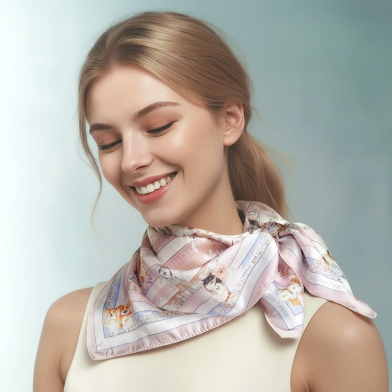 我的汪狗狗巡游丝巾60厘米 Jardin Des Fontaines - 丝巾 - 聚酯纤维 粉红色