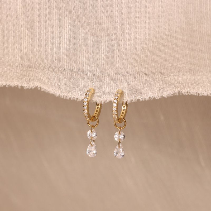 s925銀鋯石流蘇長款耳環耳環 防敏感 易扣耳環 法式耳環 - 耳环/耳夹 - 银 金色