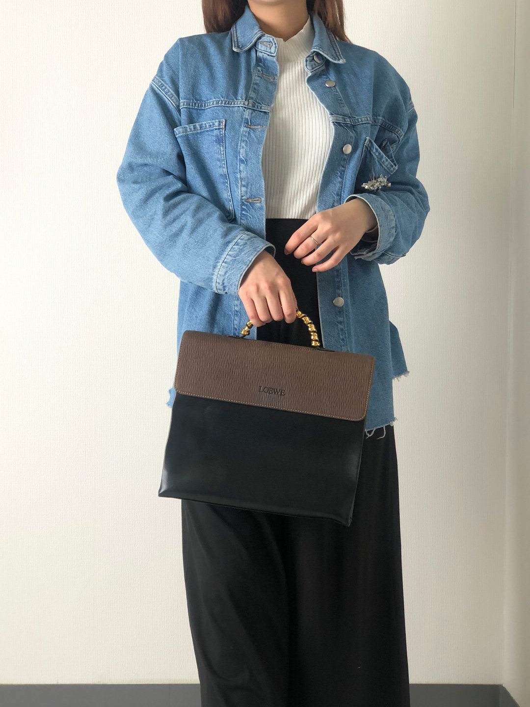 【日本直送，名牌二手包装】LOEWE罗意威 Velazquez 手提包黑金属手柄 vintage复古老jyxx34 - 手提包/手提袋 - 真皮 咖啡色