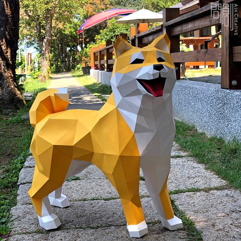 DIY手作3D纸模型 礼物 摆饰 狗狗系列 -真实大柴犬 (2色可选) - 玩偶/公仔 - 纸 卡其色