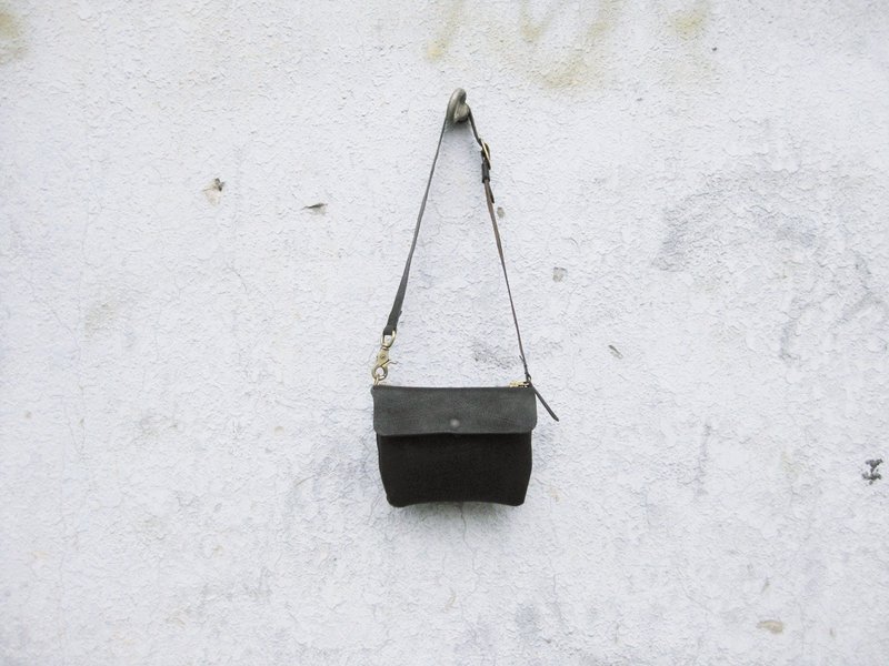 ~后菜园~自制配件 摔软皮双层腰包 BC-329 - 侧背包/斜挎包 - 真皮 黑色