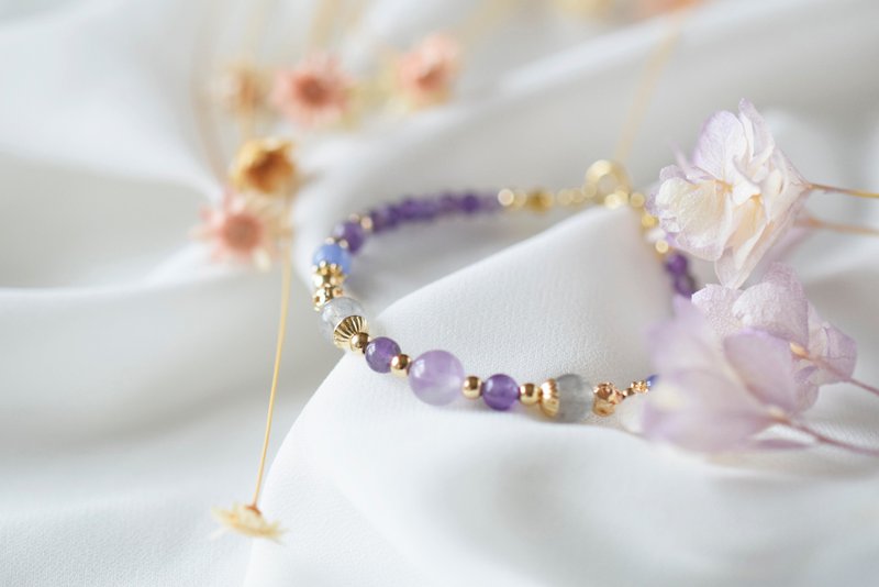 紫藤。紫晶 拉长石 坦桑石 14K镀金 水晶 手链 - 手链/手环 - 水晶 紫色