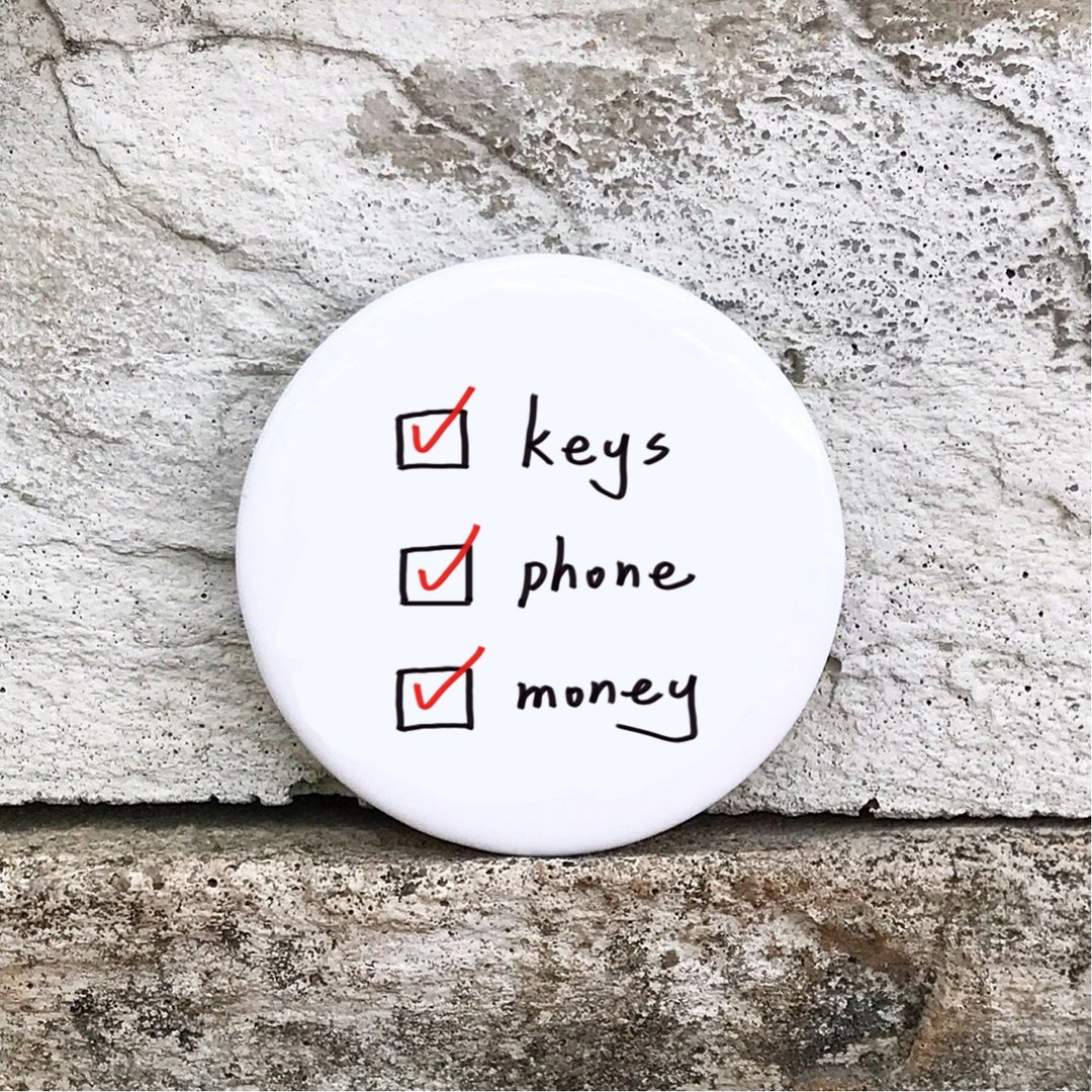 keys phone money (白) /中徽章 - 徽章/别针 - 塑料 白色