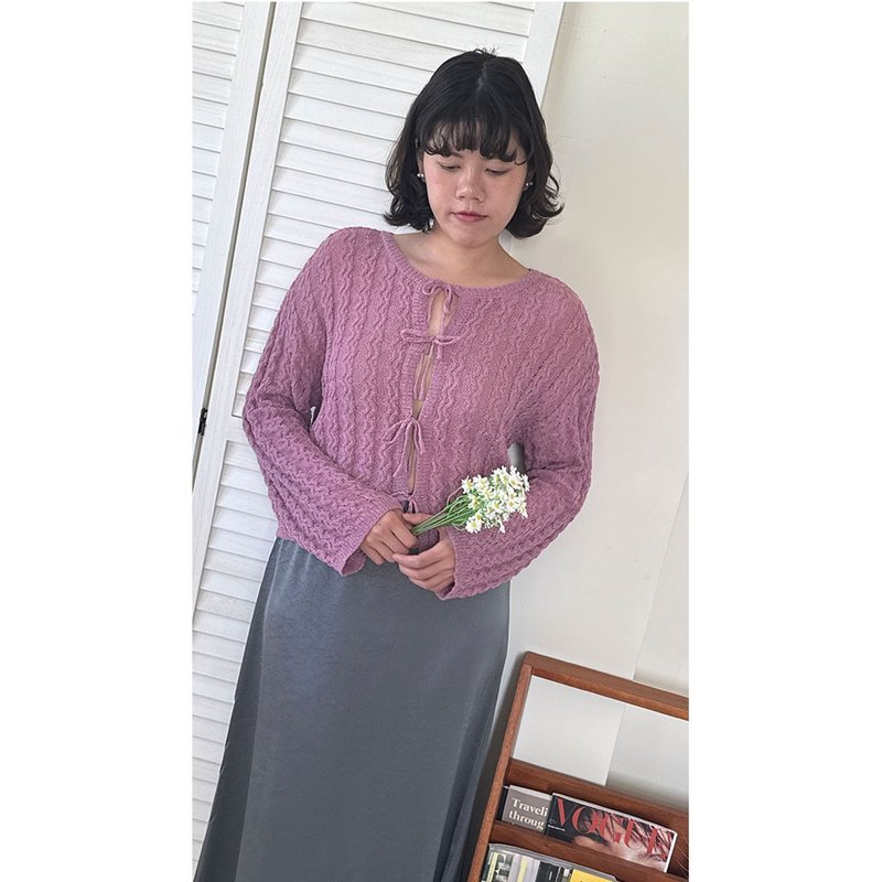 witharch前后穿绑带开襟衫-粉紫 - 女装上衣 - 其他人造纤维 紫色