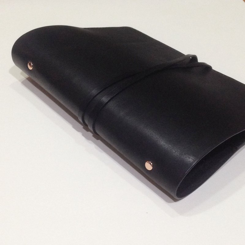 艾曼纽 A5 六孔活页皮革手帐笔记 石墨黑 (玫瑰金色金属夹) - 笔记本/手帐 - 真皮 黑色