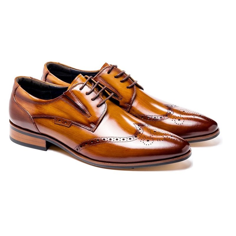 尖头拉丝雕花德比鞋 棕色 - 男款皮鞋 - 真皮 