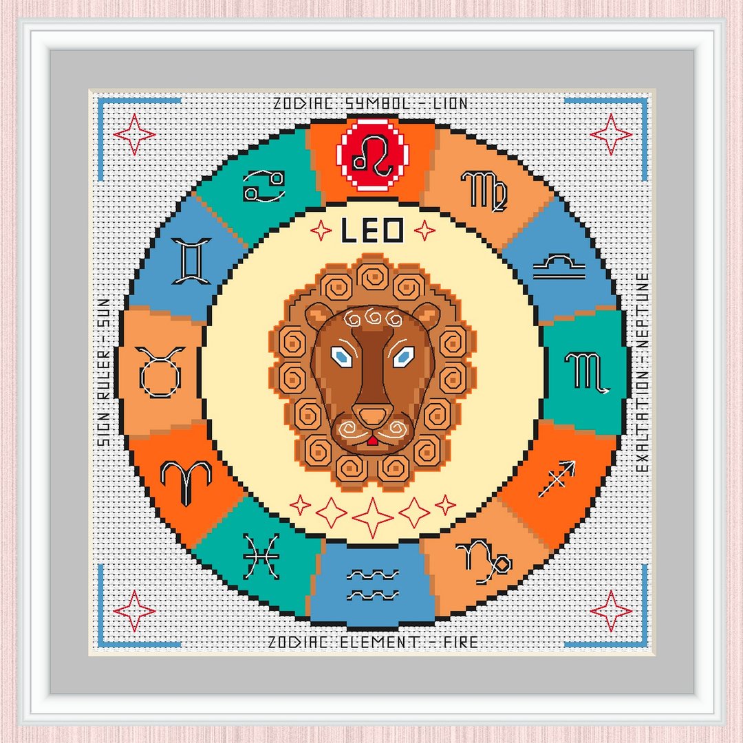 Leo Cross Stitch Pattern | Leo Zodiac Sign | Sign Of Leo | 十字繡圖案 - 手工艺教程/工具书 - 其他材质 