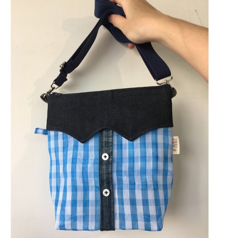 【绅士衣领茄芷斜肩包】环保/手工制作/永续循环商品 - 侧背包/斜挎包 - 其他材质 