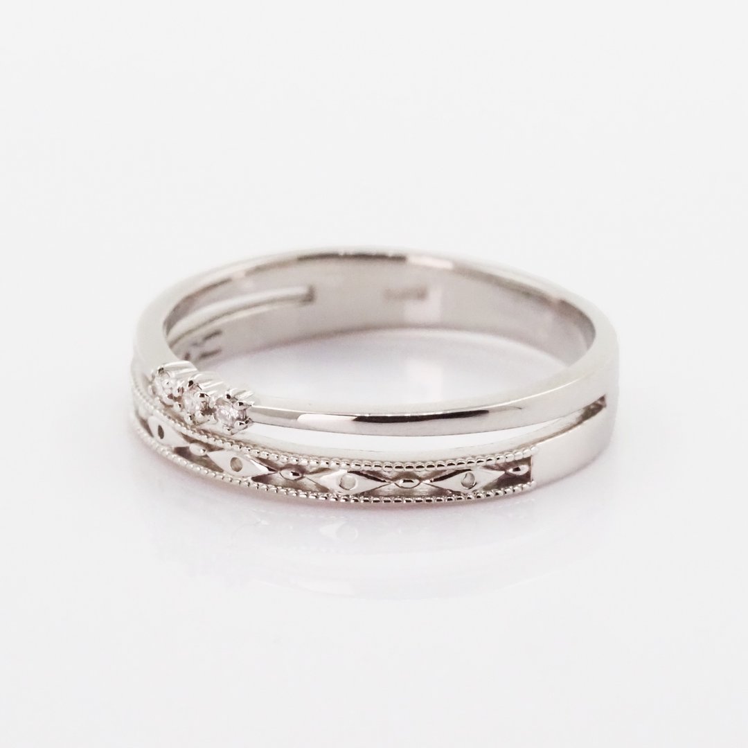 Twin Path Trio Diamond | 双脾钻石戒指 | 日本制 | 18K 白金 - 戒指 - 贵金属 银色