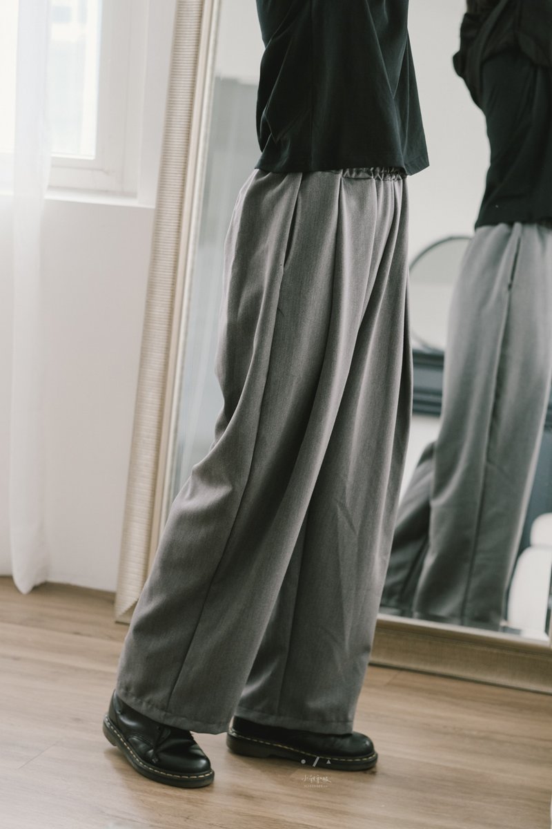 签字笔慵懒落地西装休闲裤 中性正装长裤 - 2色 - 深灰笔 - 女装长裤 - 其他人造纤维 灰色