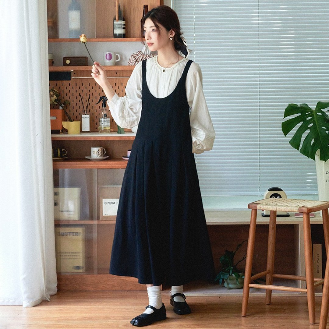 黑色大裙摆背心裙|洋装|夏秋款|Sora-1567 - 洋装/连衣裙 - 棉 黑色