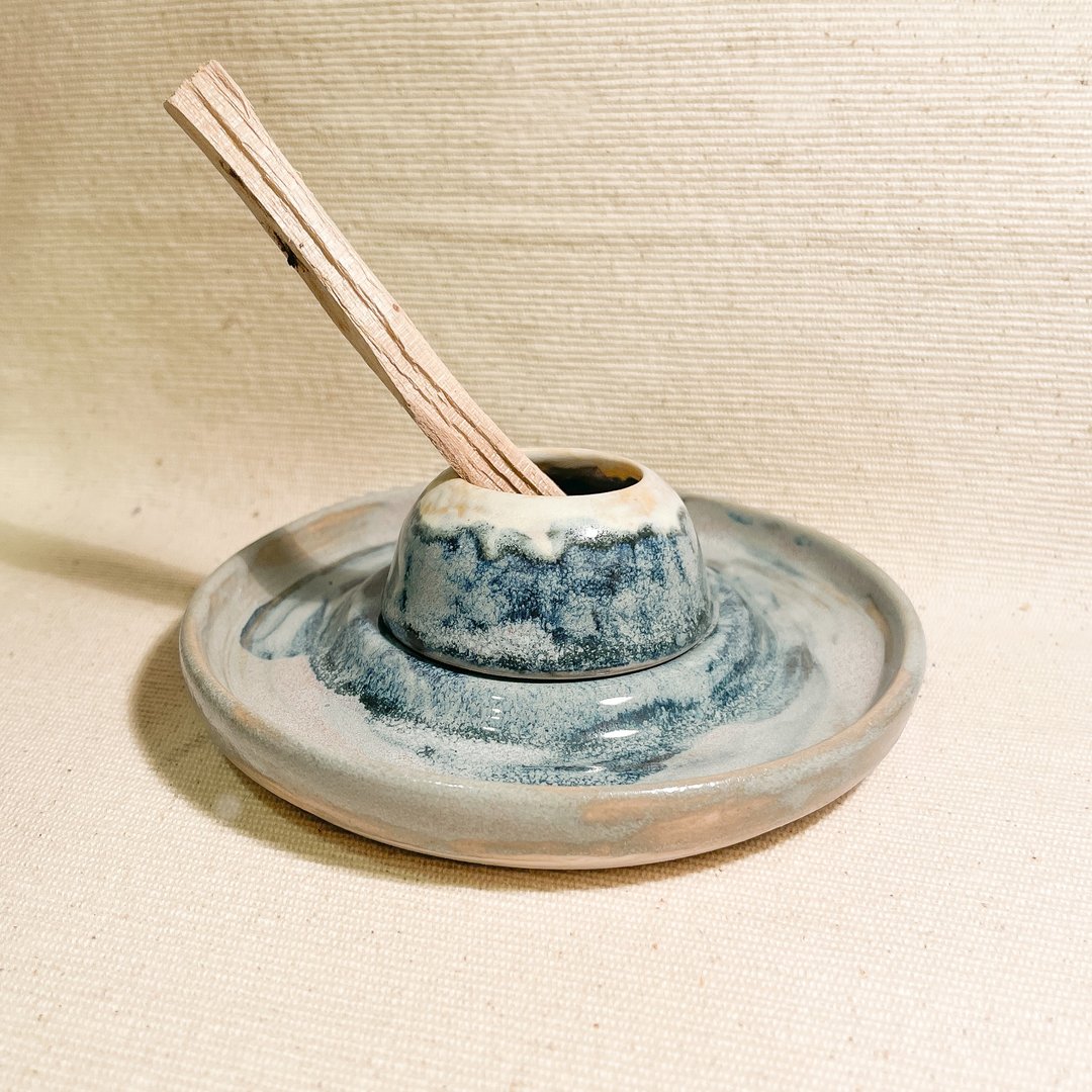 香器具 | 山中湖碟与富士小山丘圣木座 - 香薰/精油/线香 - 陶 蓝色