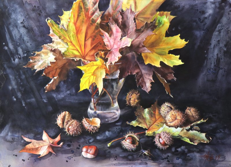 Wall art decor original watercolor handmade painting by artist Irina Zhunaeva - 墙贴/壁贴 - 纸 多色