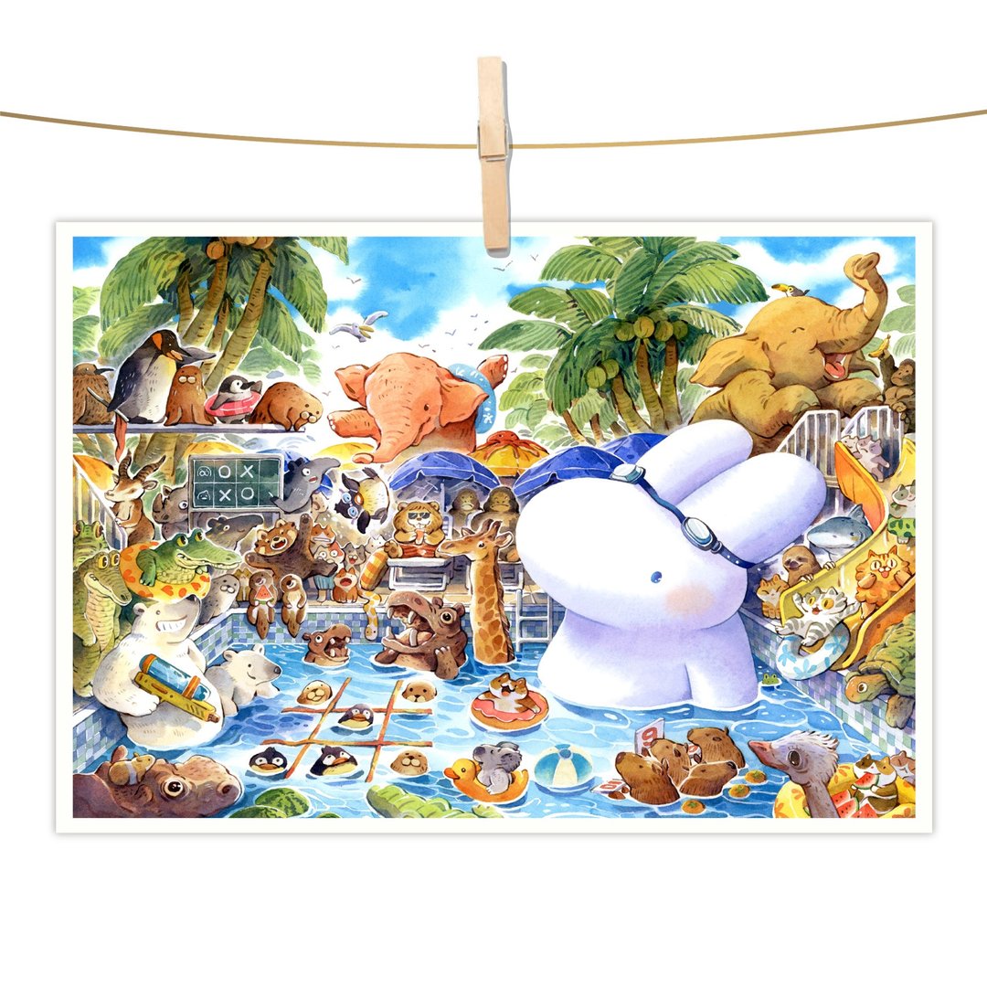 afu水彩插画明信片 - 泳池派对 - 卡片/明信片 - 纸 多色