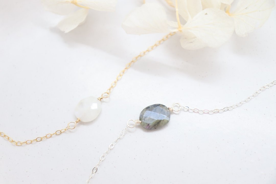 极简风格天然 Moonstone Labradorite 颈链 宝石颈链 礼品 - 项链 - 宝石 多色
