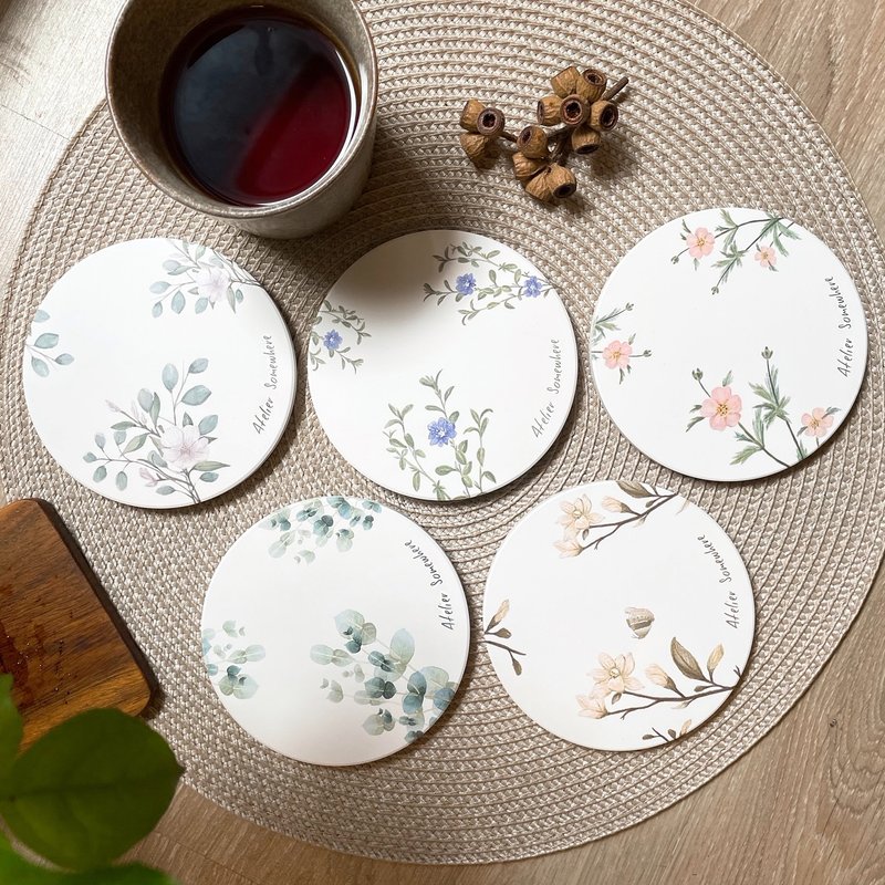 定制花草陶瓷杯垫 / 婚礼小物、公司礼赠品 (10个起订购) - 杯垫 - 陶 多色