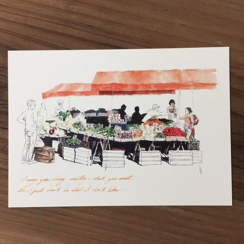 电影与旅游插画明信片-赫尔辛基的露天市集 - 卡片/明信片 - 纸 