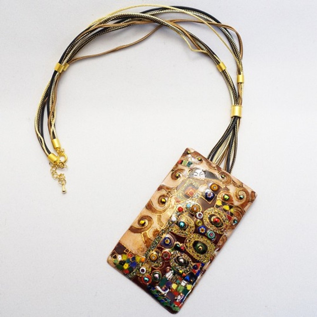 克林姆《拥抱》(大) Cloisonné 珐琅坠饰 - 项链 - 其他金属 金色