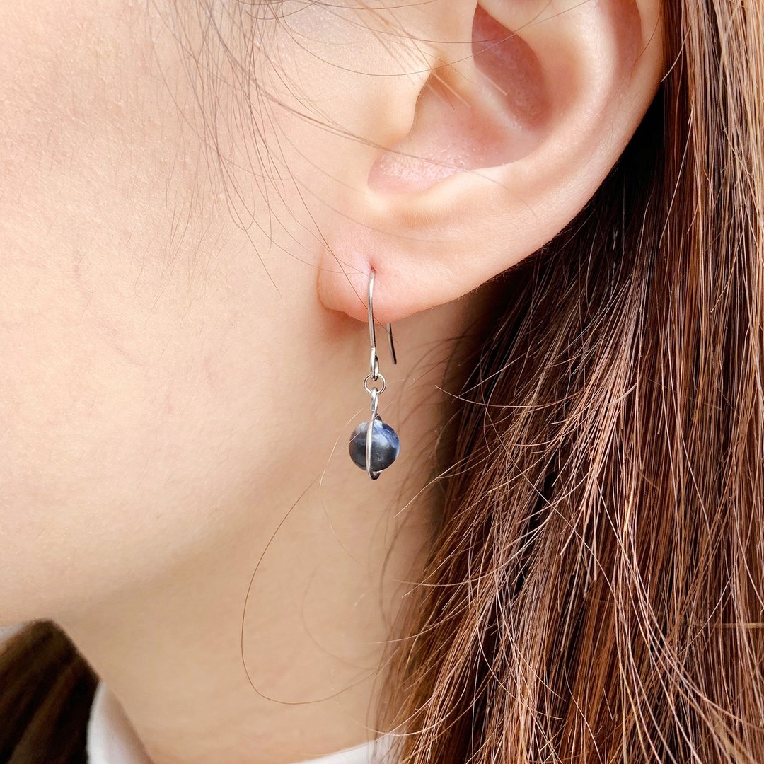 2色入 | 手制简约蓝纹石海浪耳环 - Wave Earrings - 耳环/耳夹 - 不锈钢 蓝色