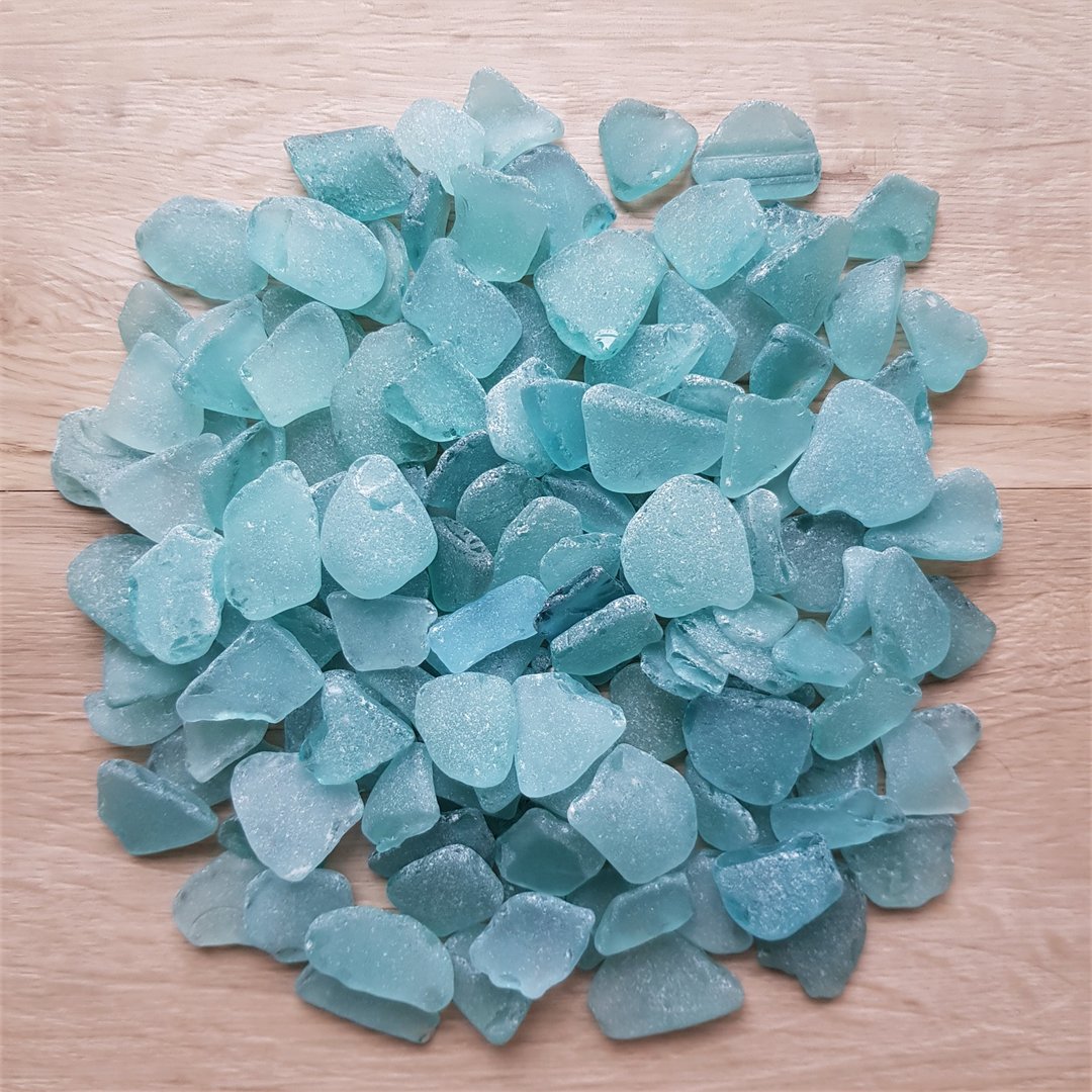 水色海玻璃。真正的海玻璃400克。 - 其他 - 玻璃 蓝色