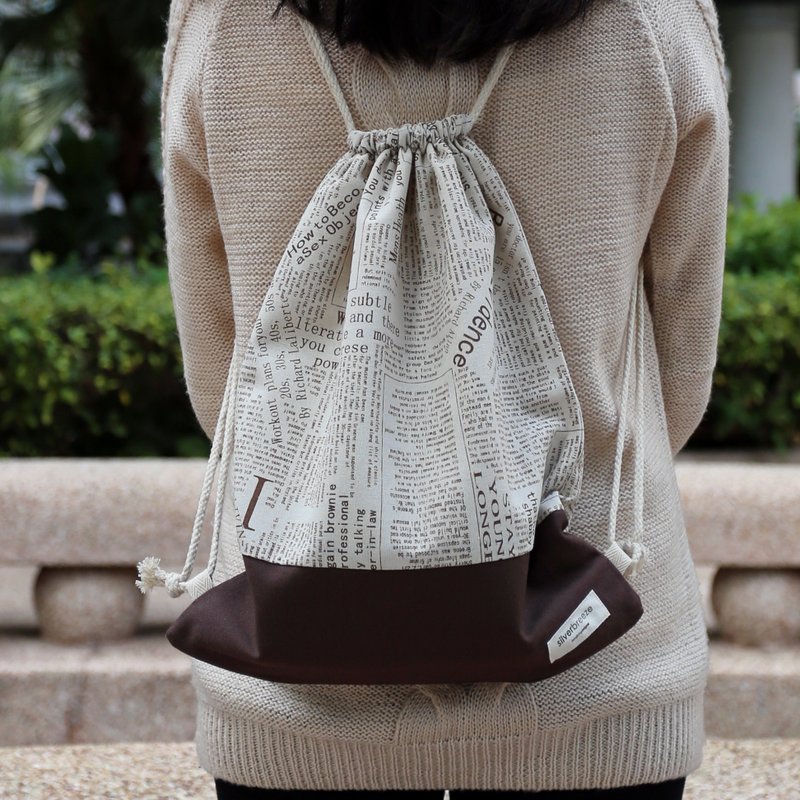 束口后背包/束绳包/束口袋 ~ 报纸(B57) - 束口袋双肩包 - 棉．麻 咖啡色