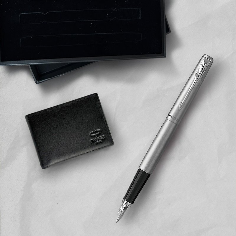 Parker 派克Jotter原创系列 钢白夹钢笔 牛皮短夹礼盒 免费刻字 - 钢笔 - 其他金属 银色
