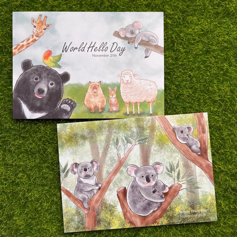 【Hello I'm Gene (静)】世界啰日X世界关注无尾熊日(各2张1组) - 卡片/明信片 - 纸 绿色