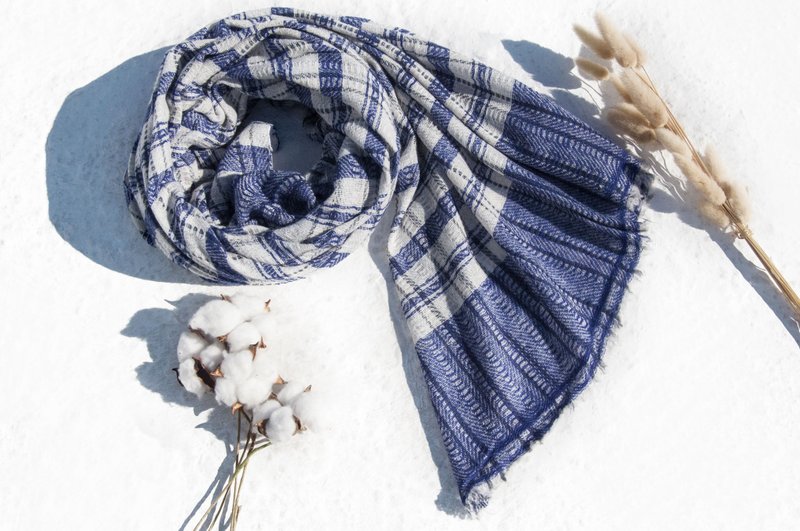 羊绒毯 无印良品风 喀什米尔Cashmere/针织围巾/纯羊毛围巾/羊毛披巾 圣诞节礼物 交换礼物 母亲节 父亲节-天空 - 围巾/披肩 - 羊毛 蓝色