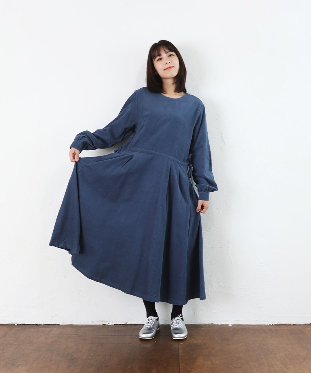 Corduroy plain dress - 洋装/连衣裙 - 棉．麻 蓝色