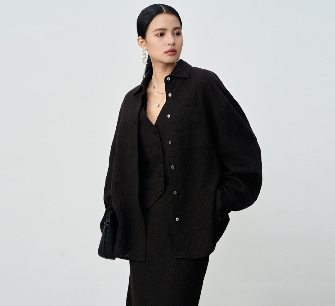 【褶皱肌理】法式简约/寬鬆顯瘦衬衫/半身裙 - 女装衬衫 - 羊毛 多色