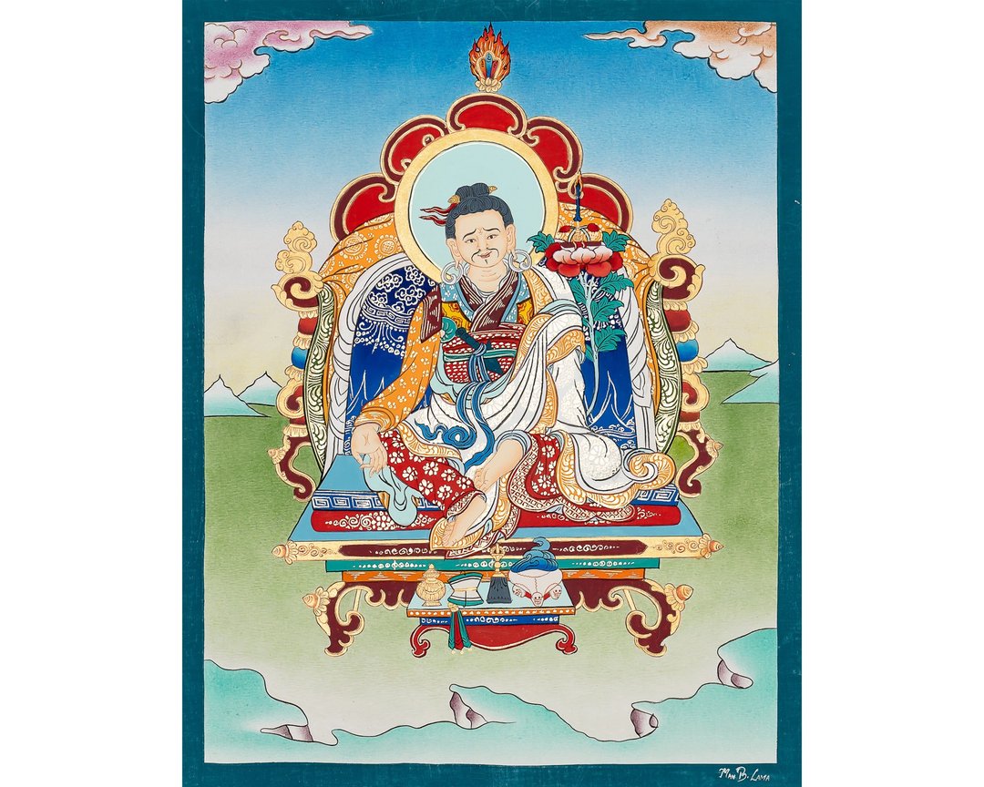 手工制作的莲花生大师唐卡 - 智慧与慈悲的至高大师 - 墙贴/壁贴 - 其他材质 多色