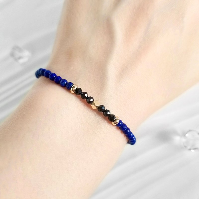 黑尖晶石 青金石 水晶手链 | 清理负能量 平衡情绪压力 助沟通 - 手链/手环 - 水晶 蓝色