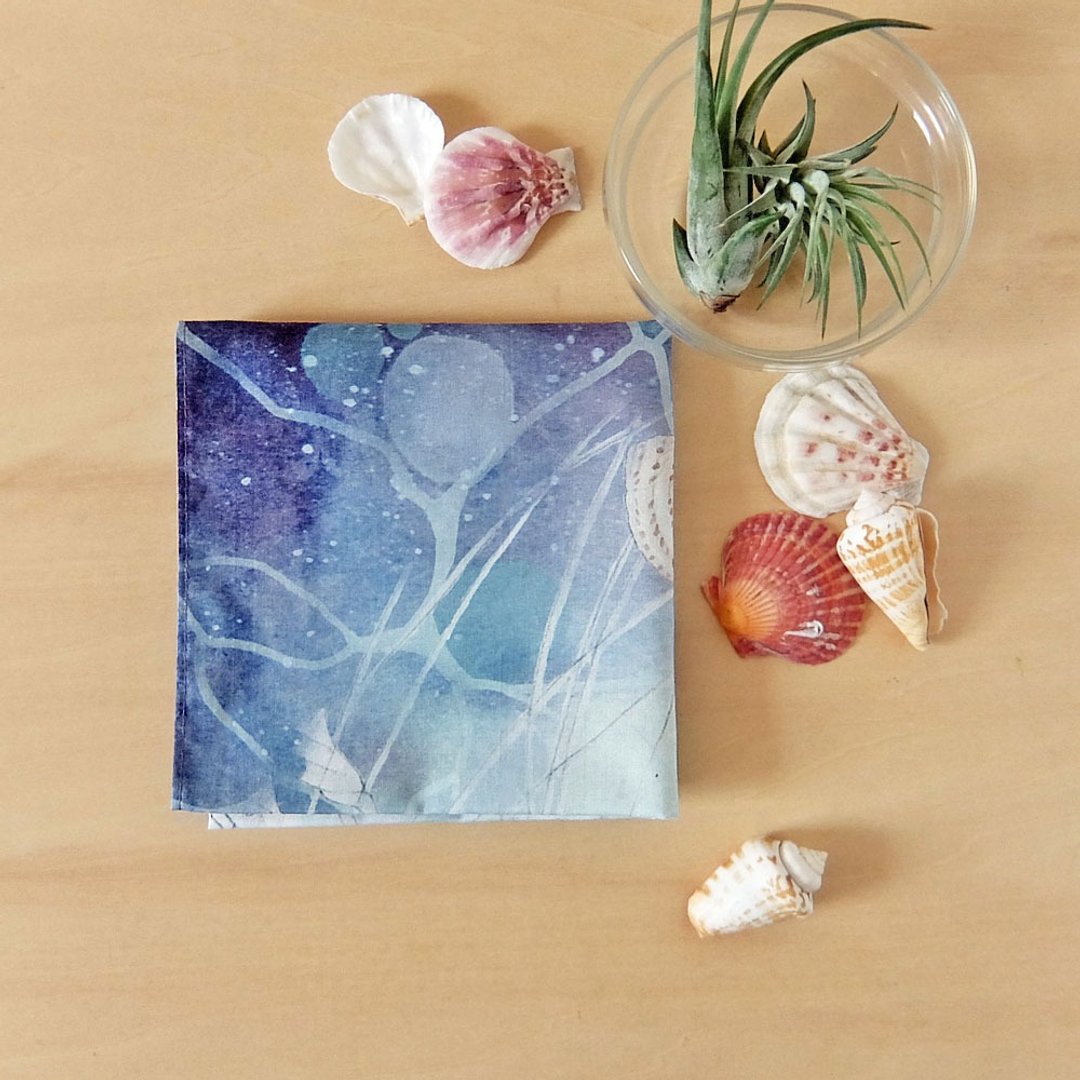 Jellyfish handkerchief - 手帕/方巾 - 棉 蓝色