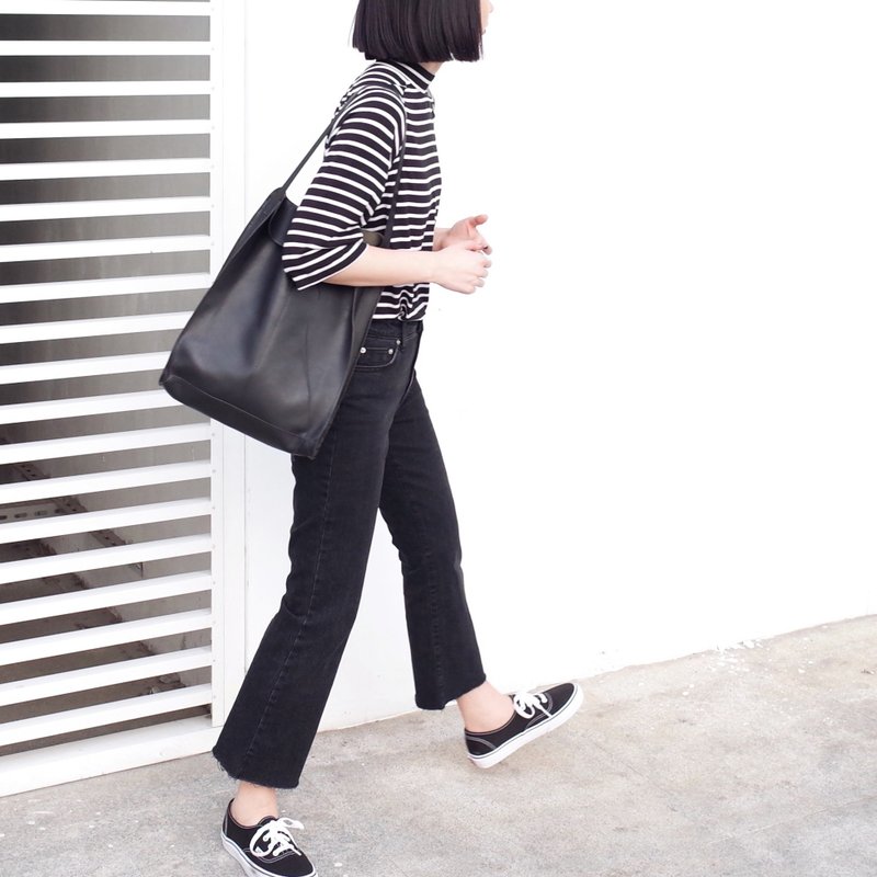 黑白条纹 立领衫 - 女装上衣 - 棉．麻 黑色