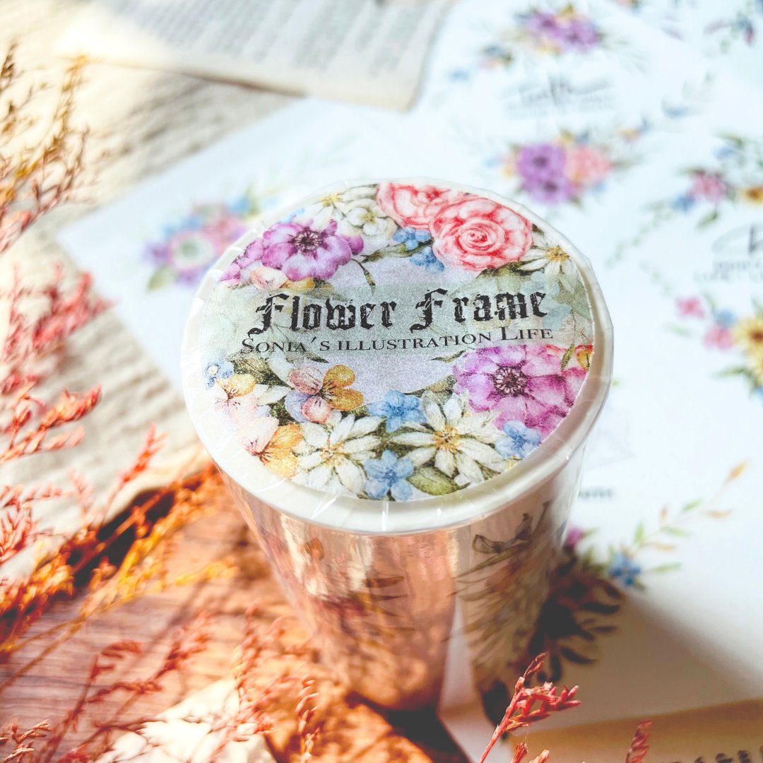 Flower Frame 纸胶带 (带离型纸) 9CM - 纸胶带 - 塑料 