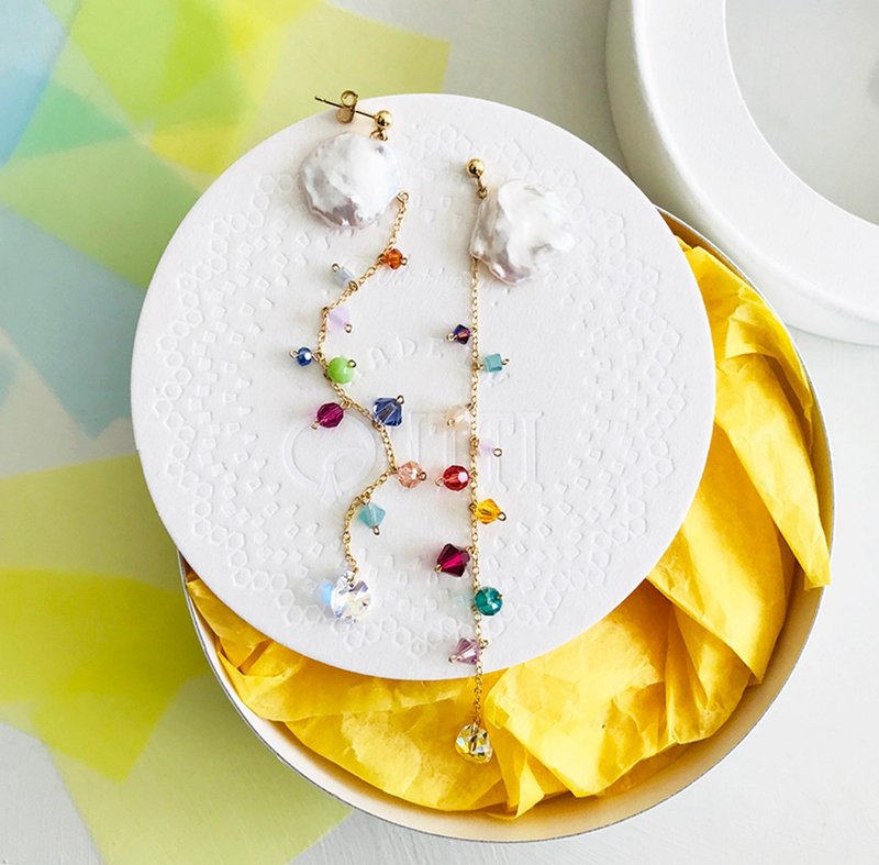 14KGF: Shiny Sprouts (long) Earrings - Earrings/ Clip-On - 耳环/耳夹 - 珍珠 多色