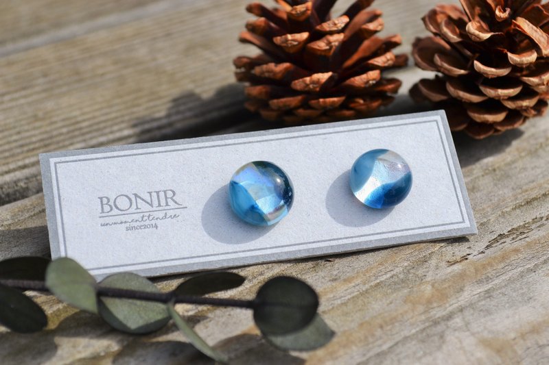 Drop + iceB - 耳环/耳夹 - 玻璃 蓝色