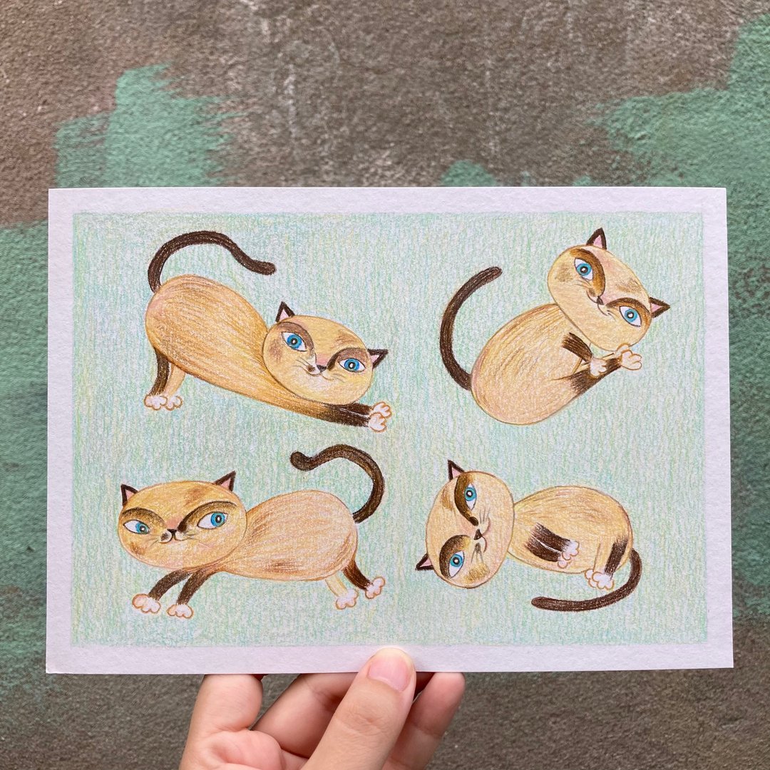 Siamese cat ( Original Painting ) - 订制画像 - 纸 绿色