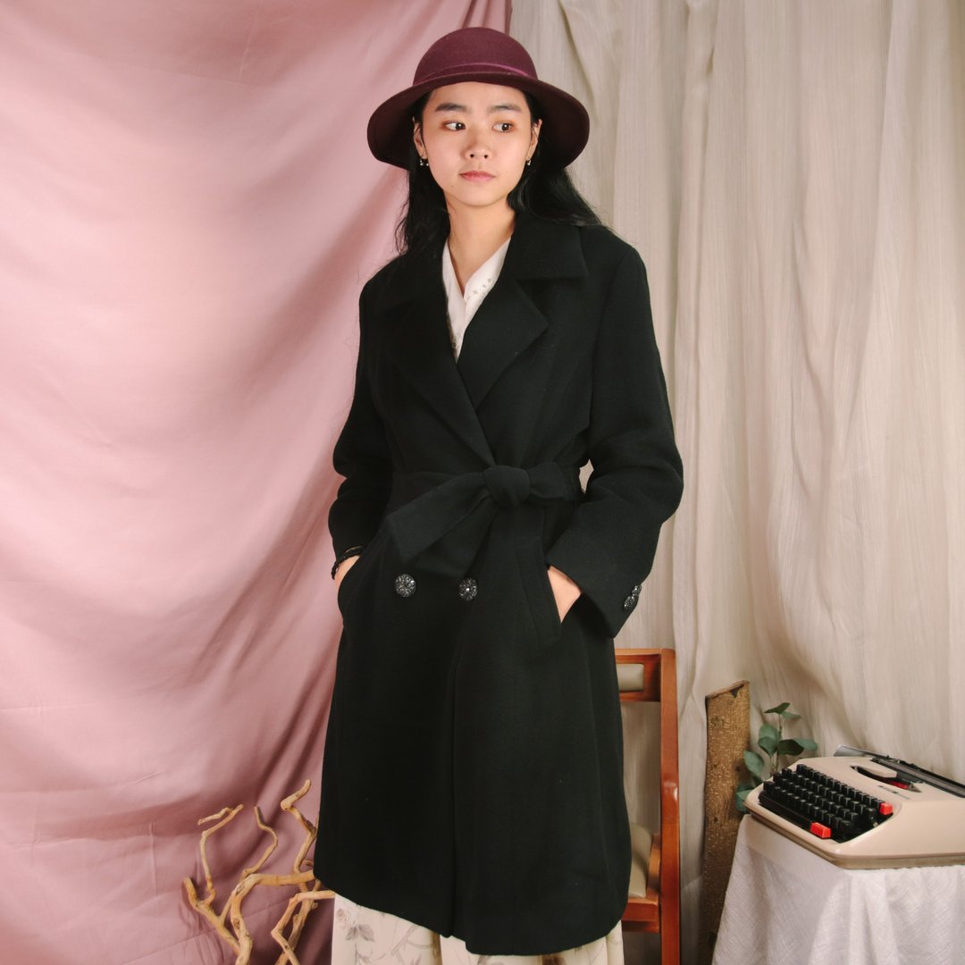 古着毛料大衣011 黑色 , 毛料 长版 外套【Tsubasa.Y 古着屋】 - 女装休闲/机能外套 - 其他材质 黑色
