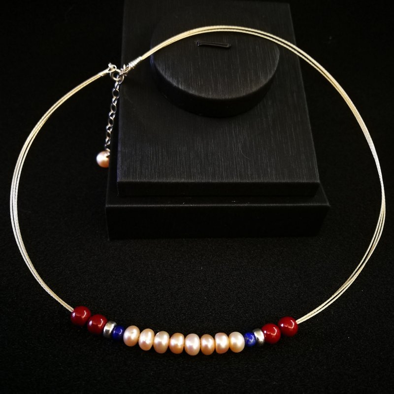 颈间的一抹温柔   珍珠青金银项圈 - 项链 - 银 