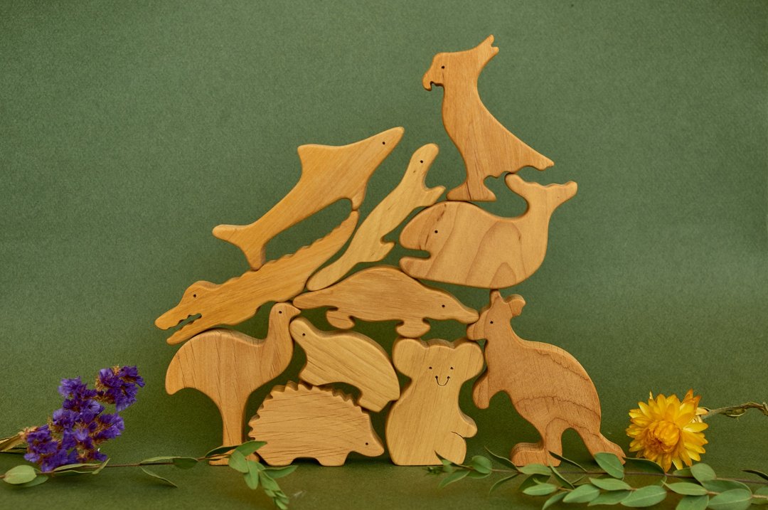 Wooden Australian animals, Wooden woodland animals, birthday gift for baby - 玩具/玩偶 - 木头 